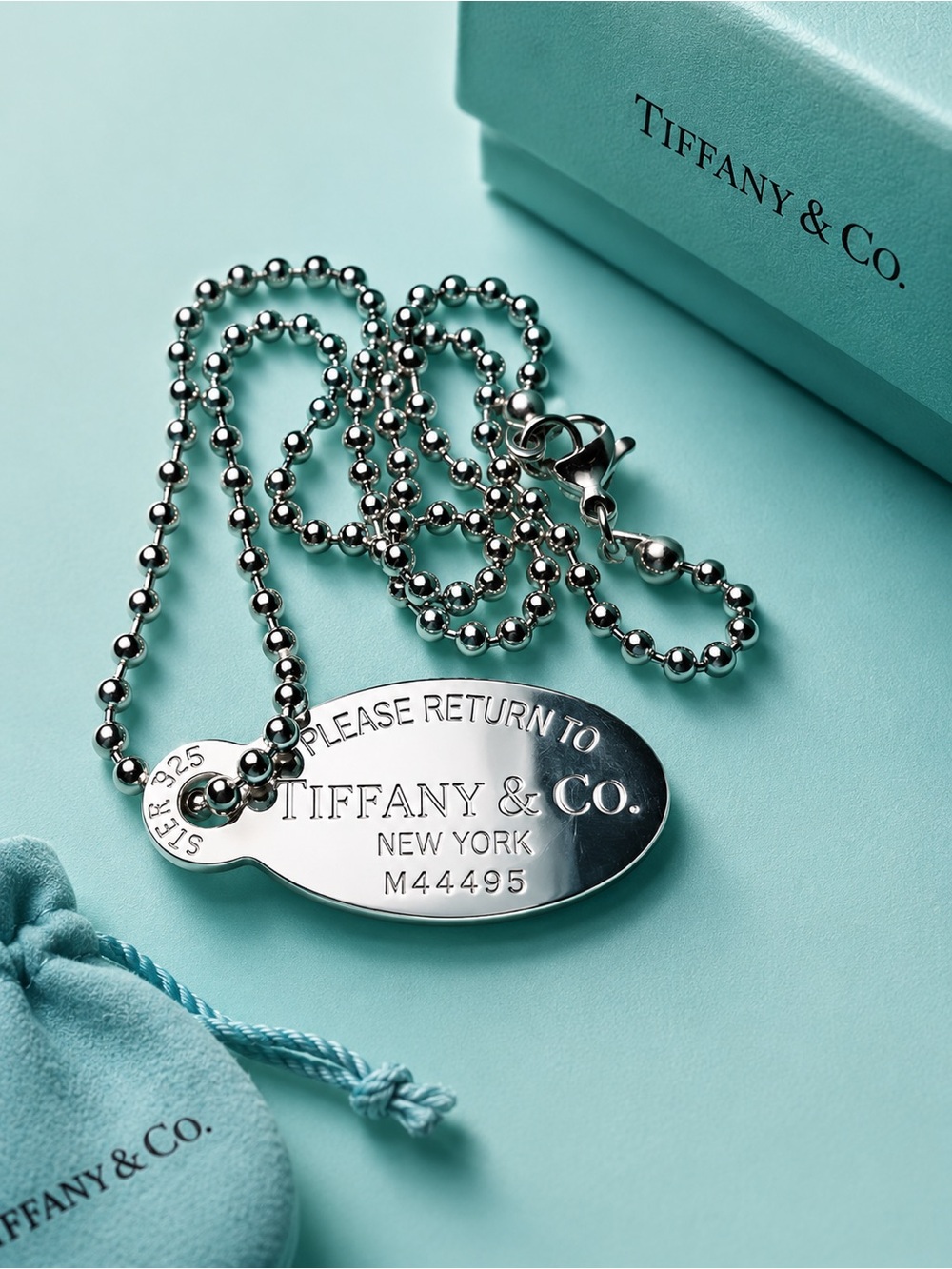 Tiffany & Co. Large Dog Tag on Ball Chain - Picture 1 of 4